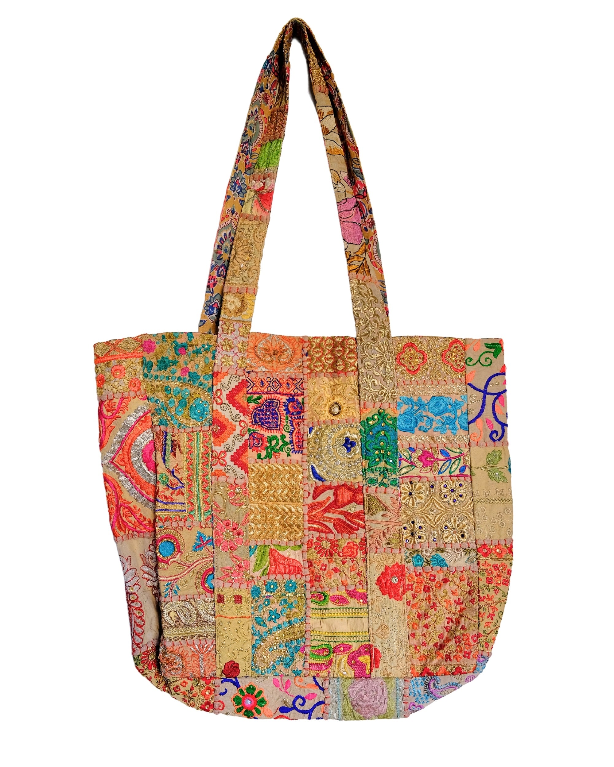 Broderad väska beige
